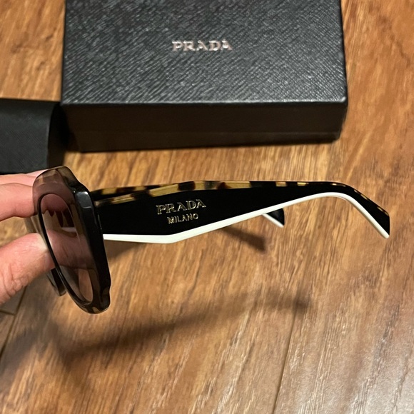 PRADA | Women's Black and Tortoise Shell Sunglasses with White accents - Picture 10 of 12